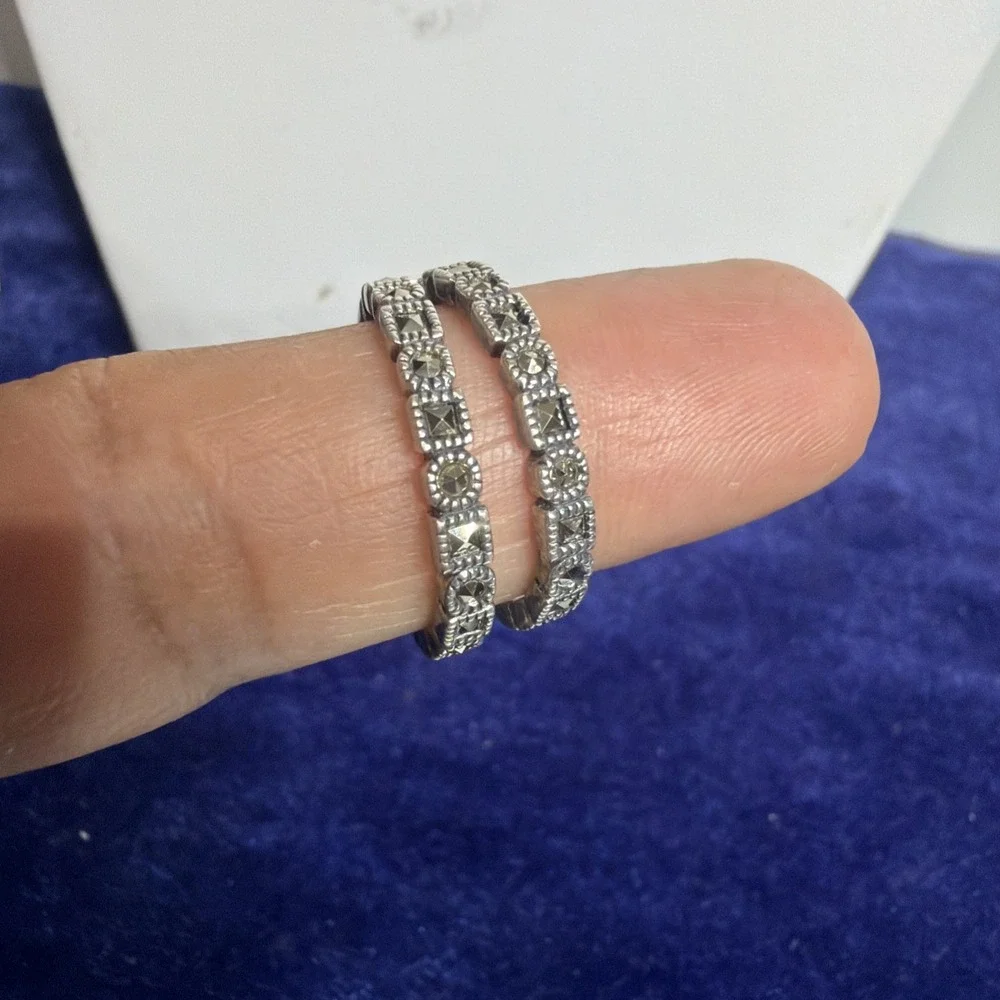 Vintage Sterling Silver 925 Marcasite Hoop Earrings Jewelry 4.5g